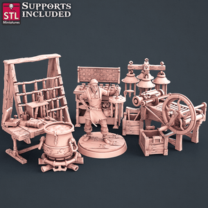3D Printed STL Miniatures Candle Maker Set Fantasy NPC 2 | 28 - 32mm War Gaming D&D - Charming Terrain