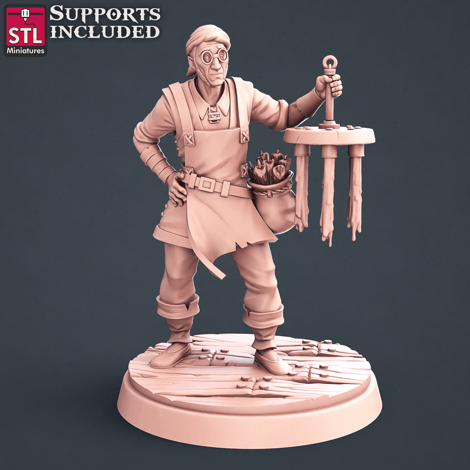 3D Printed STL Miniatures Candle Maker Set Fantasy NPC 2 | 28 - 32mm War Gaming D&D - Charming Terrain