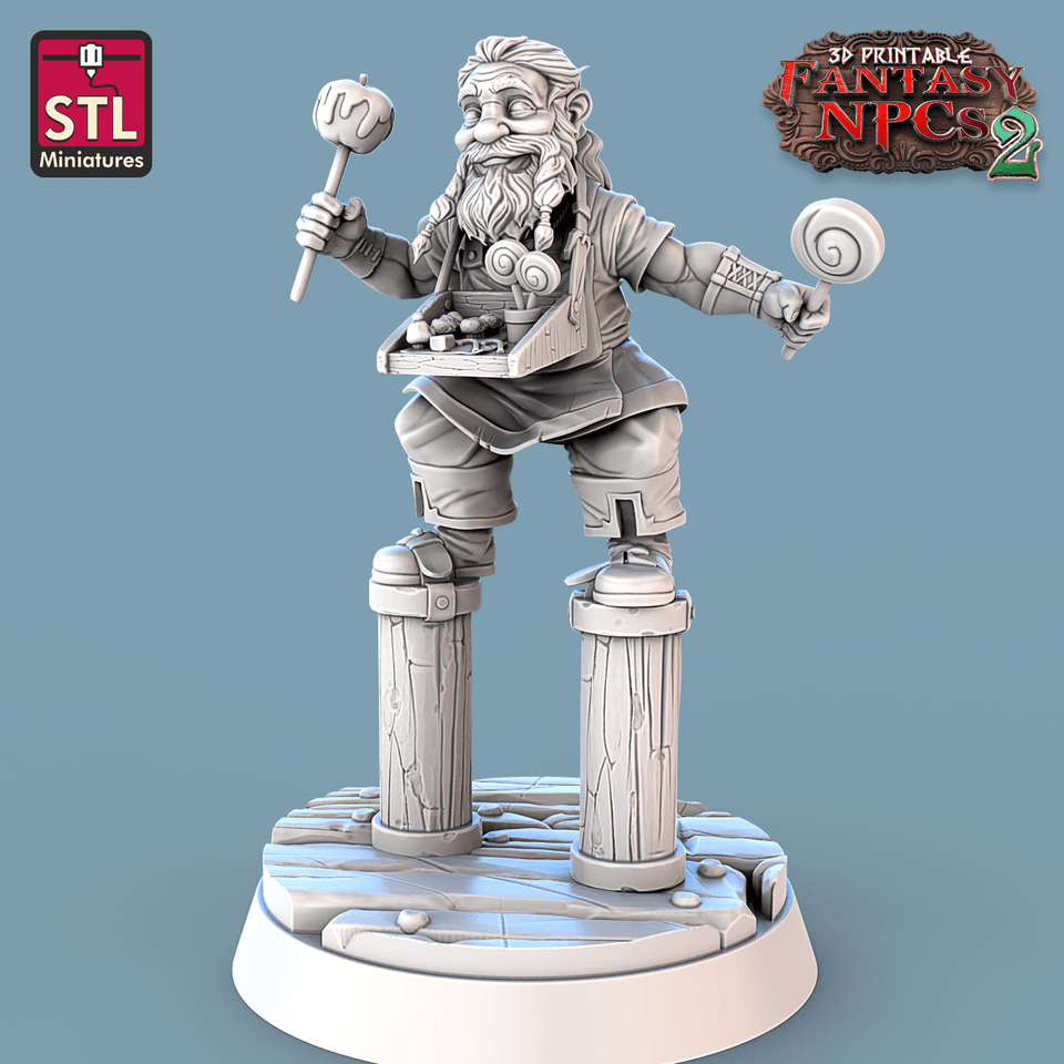 3D Printed STL Miniatures Candy Seller Set Fantasy NPC 2 | 28 - 32mm War Gaming D&D - Charming Terrain