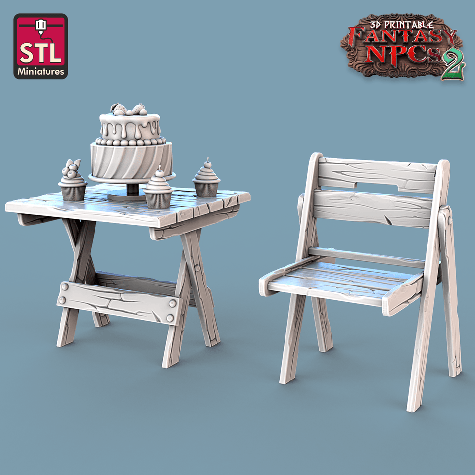 3D Printed STL Miniatures Candy Seller Set Fantasy NPC 2 | 28 - 32mm War Gaming D&D - Charming Terrain