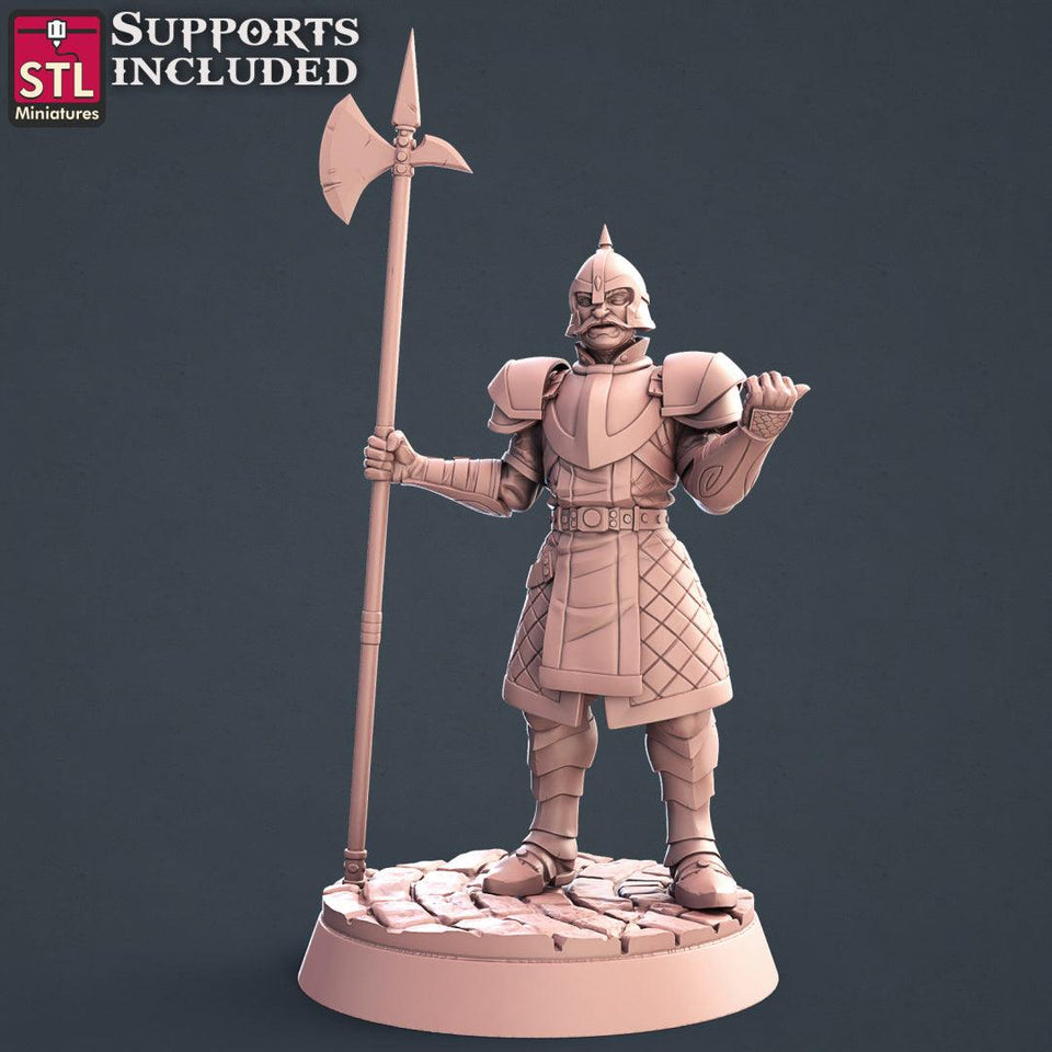 3D Printed STL Miniatures City Guards Set Fantasy NPC 2 | 28 - 32mm War Gaming D&D - Charming Terrain