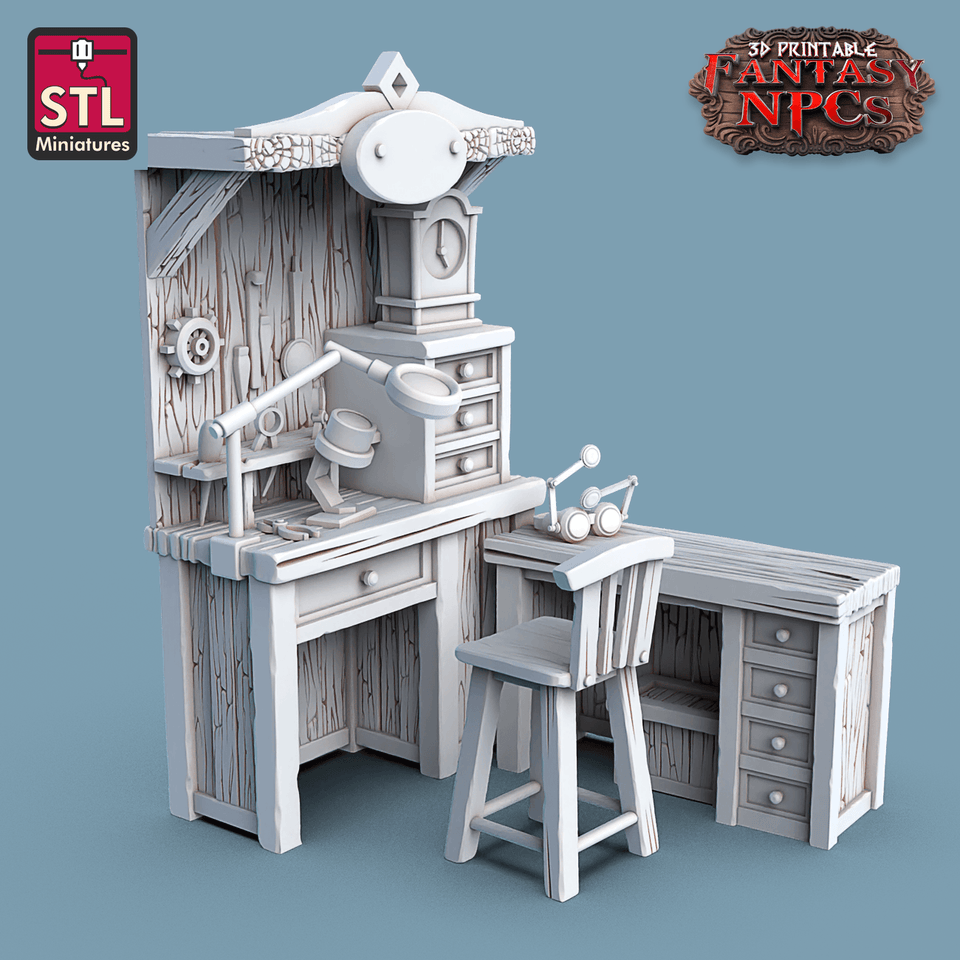 3D Printed STL Miniatures Clockworkers Set Fantasy NPC 28mm - 32mm War Gaming D&D - Charming Terrain
