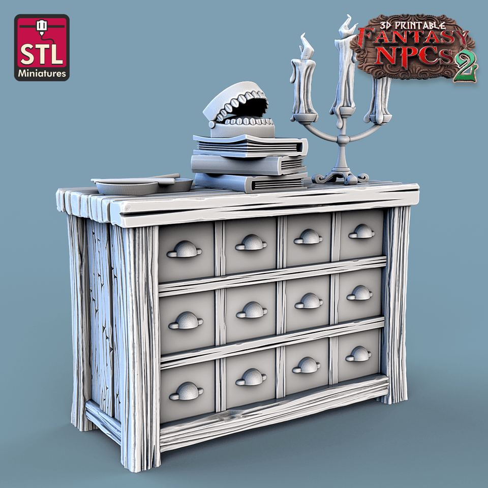 3D Printed STL Miniatures Dentist Set Fantasy NPC 2 | 28 - 32mm War Gaming D&D - Charming Terrain