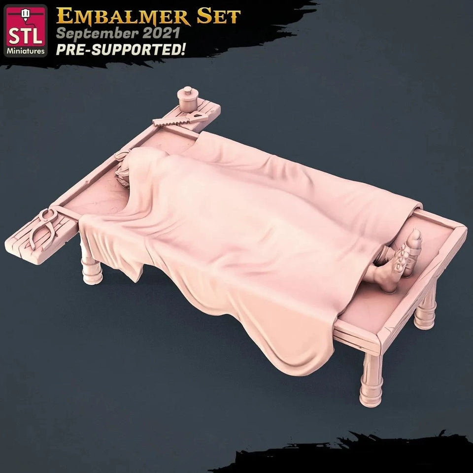 3D Printed STL Miniatures Embalmer Set Fantasy NPC 2 | 28 - 32mm War Gaming D&D - Charming Terrain