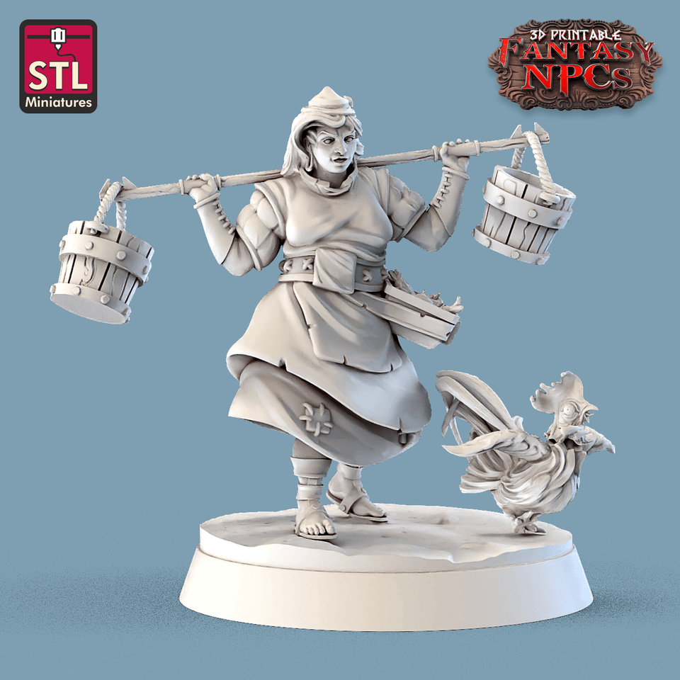 3D Printed STL Miniatures Farmer Set Fantasy NPC 28mm - 32mm War Gaming D&D - Charming Terrain
