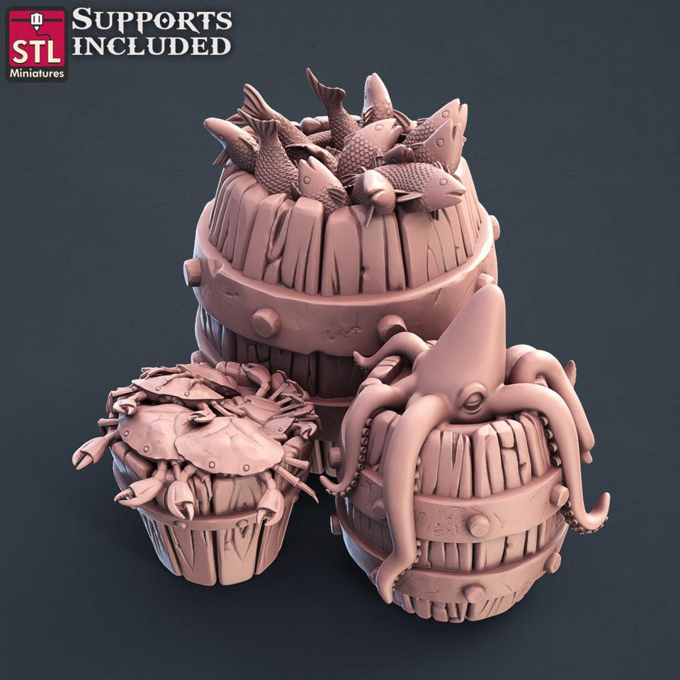 3D Printed STL Miniatures Fisherman Set Fantasy NPC 2 | 28 - 32mm War Gaming D&D - Charming Terrain