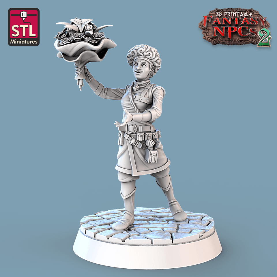 3D Printed STL Miniatures Florist Set Fantasy NPC 2 | 28 - 32mm War Gaming D&D - Charming Terrain