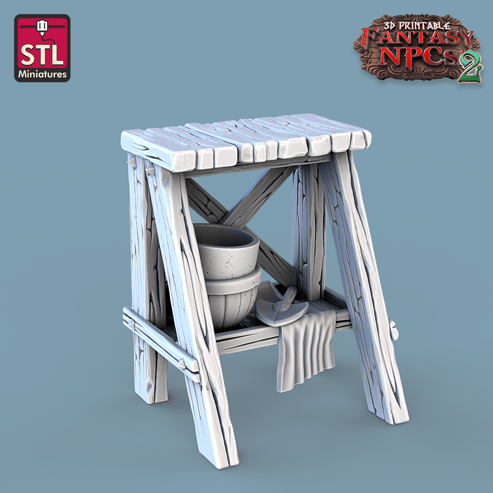 3D Printed STL Miniatures Florist Set Fantasy NPC 2 | 28 - 32mm War Gaming D&D - Charming Terrain