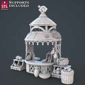 3D Printed STL Miniatures Food Vendors Set 28mm - 32mm War Gaming D&D - Charming Terrain