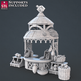 3D Printed STL Miniatures Food Vendors Set 28mm - 32mm War Gaming D&D - Charming Terrain