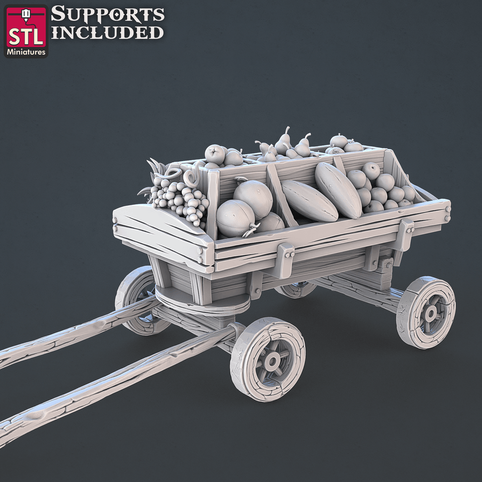 3D Printed STL Miniatures Food Vendors Set 28mm - 32mm War Gaming D&D - Charming Terrain