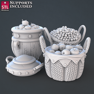 3D Printed STL Miniatures Food Vendors Set 28mm - 32mm War Gaming D&D - Charming Terrain