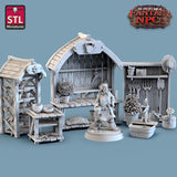 3D Printed STL Miniatures Gardener Set Fantasy NPC 28mm - 32mm War Gaming D&D - Charming Terrain