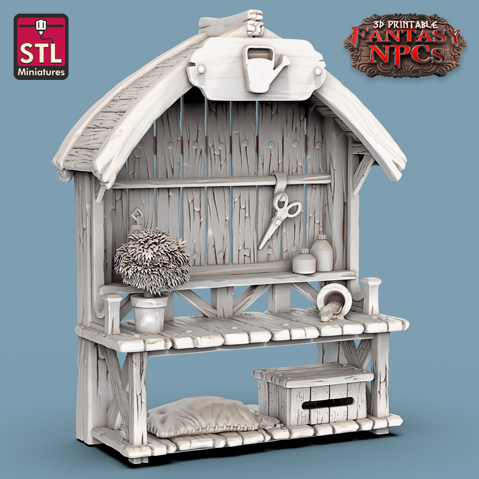 3D Printed STL Miniatures Gardener Set Fantasy NPC 28mm - 32mm War Gaming D&D - Charming Terrain
