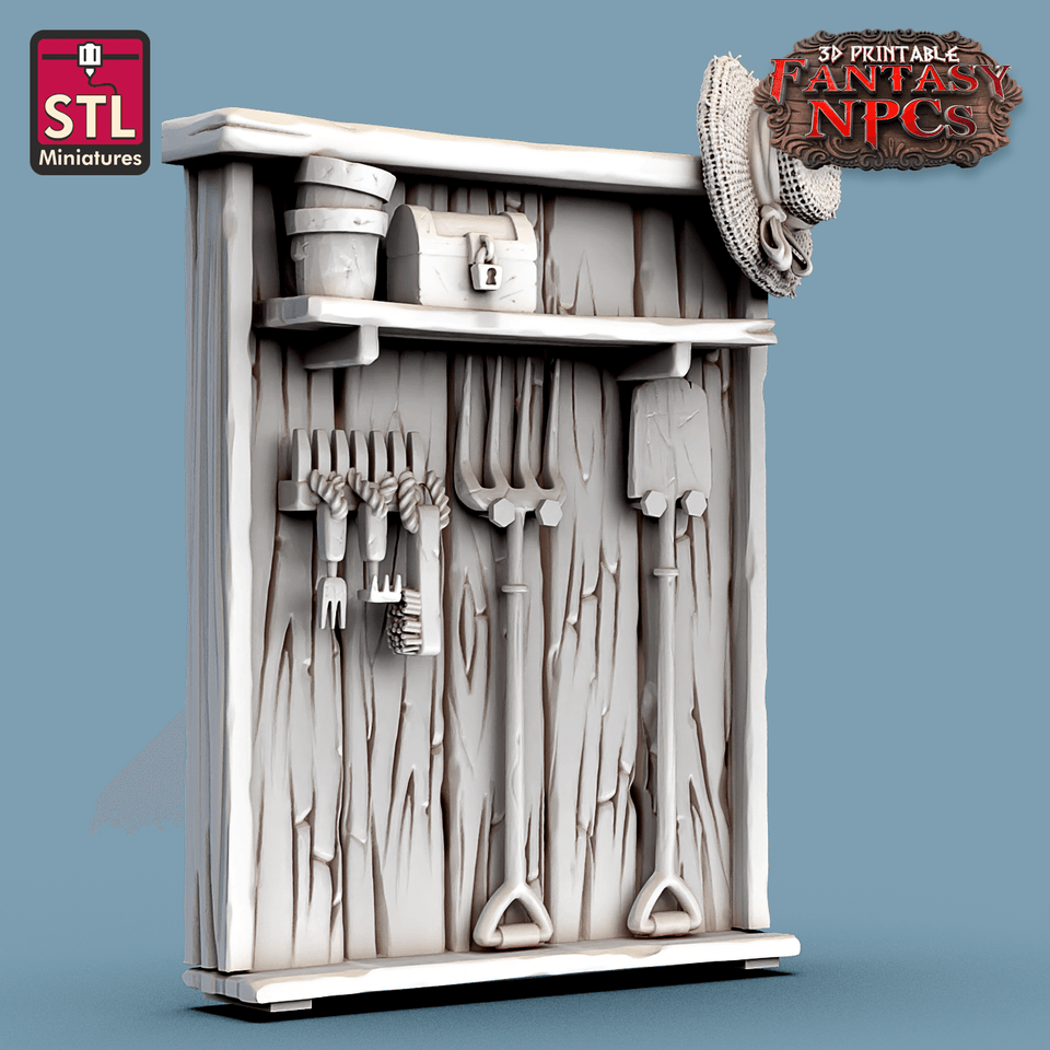 3D Printed STL Miniatures Gardener Set Fantasy NPC 28mm - 32mm War Gaming D&D - Charming Terrain