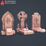3D Printed STL Miniatures Graveyard Set 28mm - 32mm War Gaming D&D - Charming Terrain