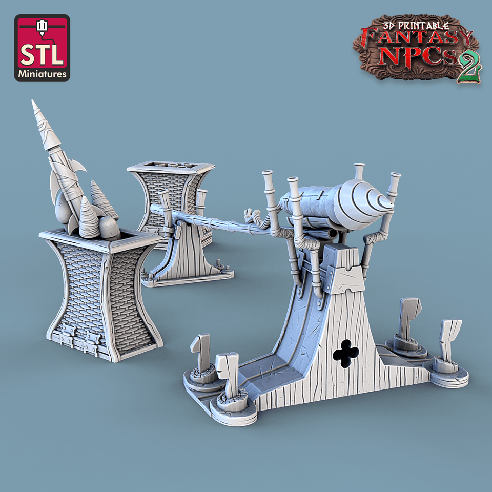 3D Printed STL Miniatures Gunpowder Vendors Set Fantasy NPC 2 | 28 - 32mm War Gaming D&D - Charming Terrain