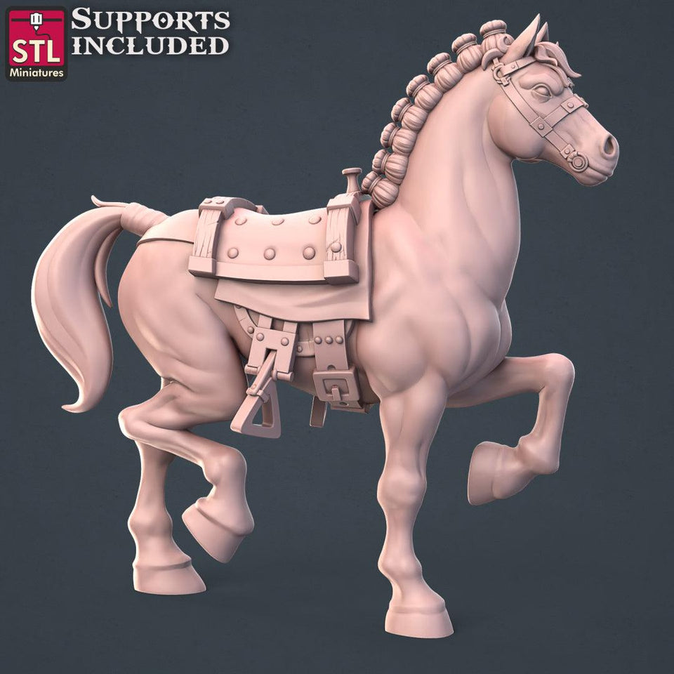 3D Printed STL Miniatures Horse Trainer Set Fantasy NPC 2 | 28 - 32mm War Gaming D&D - Charming Terrain