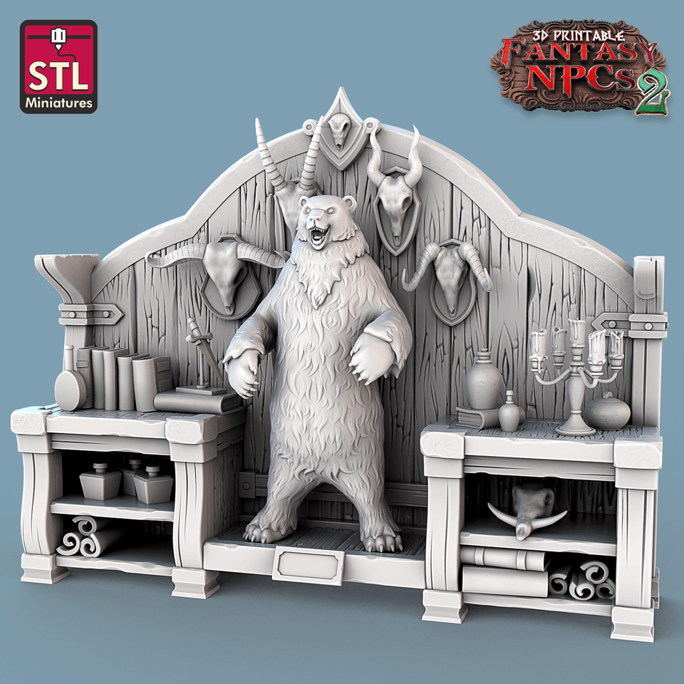 3D Printed STL Miniatures Taxidermist Set Fantasy NPC 2 | 28 - 32mm War Gaming D&D - Charming Terrain