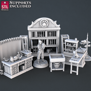 3D Printed STL Miniatures Veterinarian Set | 28 - 32mm War Gaming D&D - Charming Terrain