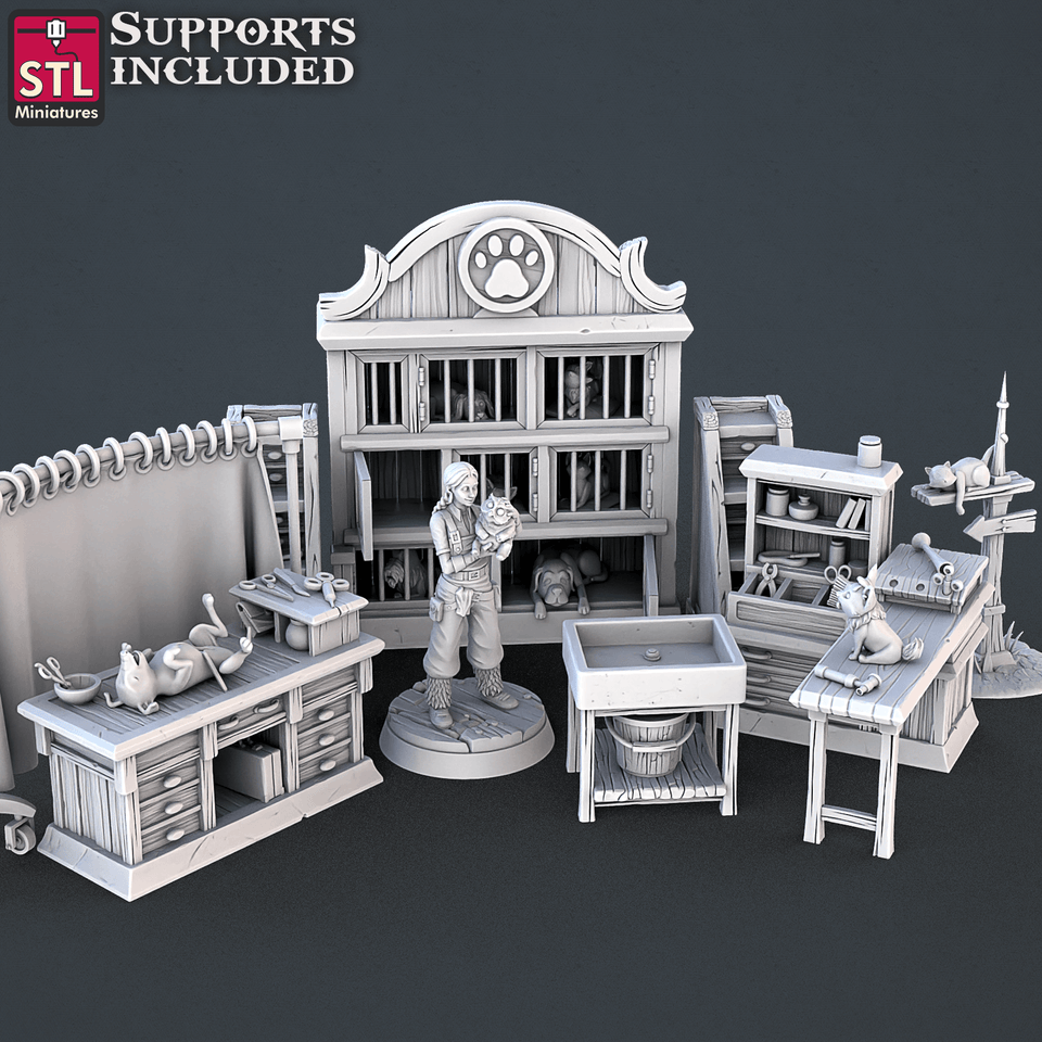 3D Printed STL Miniatures Veterinarian Set | 28 - 32mm War Gaming D&D - Charming Terrain