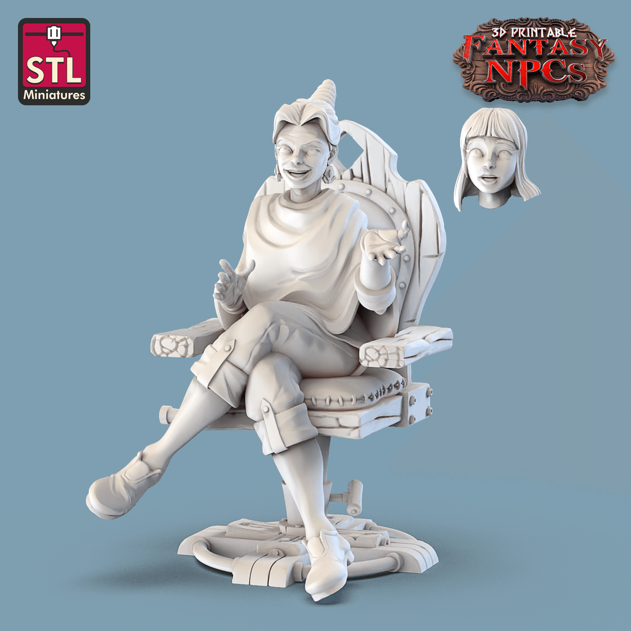 Charming Terrain 3D printed terrain (28mm) Barbershop Female Client 3D Printed STL Miniatures SG4 Individual Characters Set Fantasy NPC 28mm - 32mm War Gaming D&D