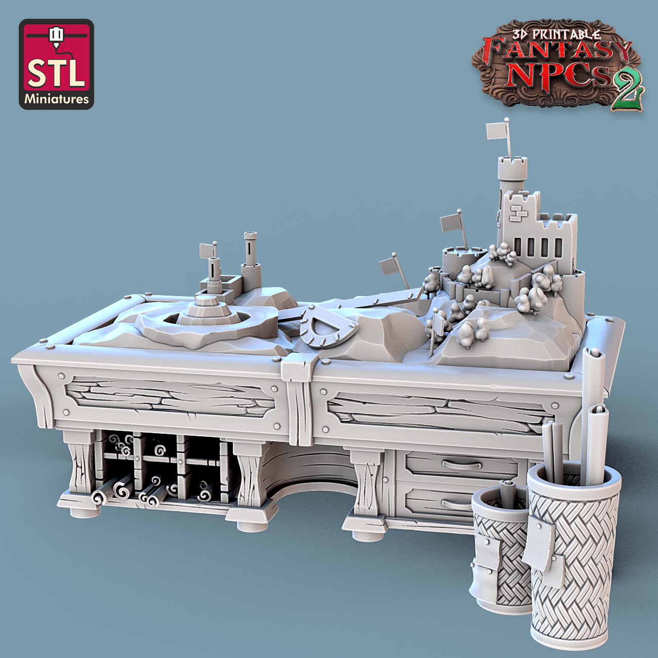 Charming Terrain 3D printed terrain (28mm) Cartographer Caste Table 3D Printed STL Miniatures Cartographers Set Fantasy NPC 2 | 28 - 32mm War Gaming D&D