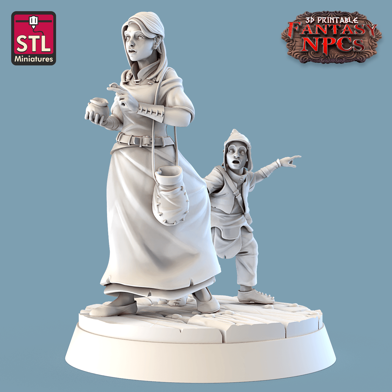 Charming Terrain 3D printed terrain (28mm) Female Customer 3D Printed STL Miniatures SG4 Individual Characters Set Fantasy NPC 28mm - 32mm War Gaming D&D