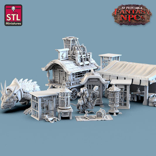 Charming Terrain 3D printed terrain (28mm) Full Set 3D Printed STL Miniatures Exotic Pet Vendor Set Fantasy NPC 28mm - 32mm War Gaming D&D