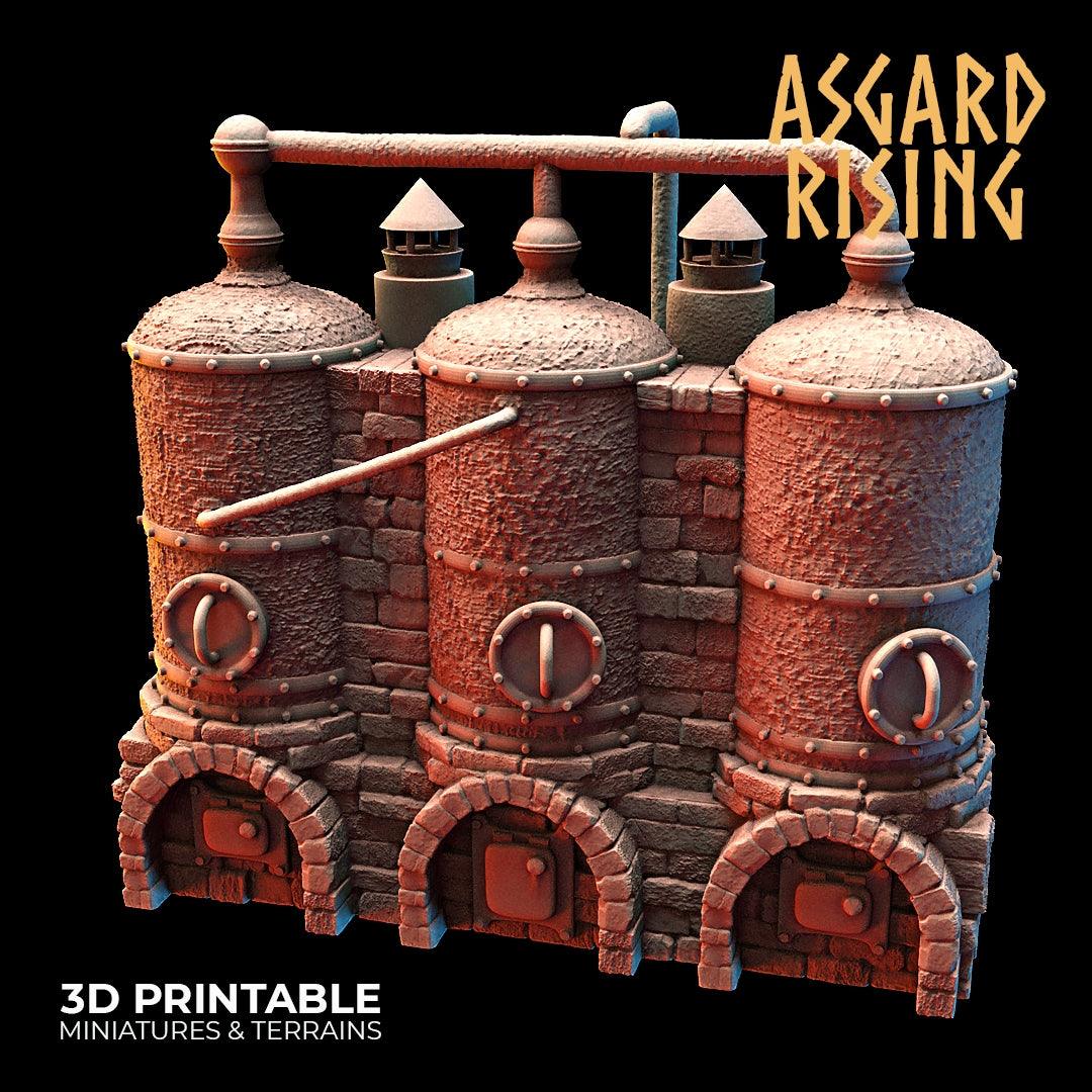 Charming Terrain 3D printed terrain (28mm) Triple Copper Vats 3D Printed Asgard Rising Dwarf Distillery and Brewery Set 28mm - 32mm