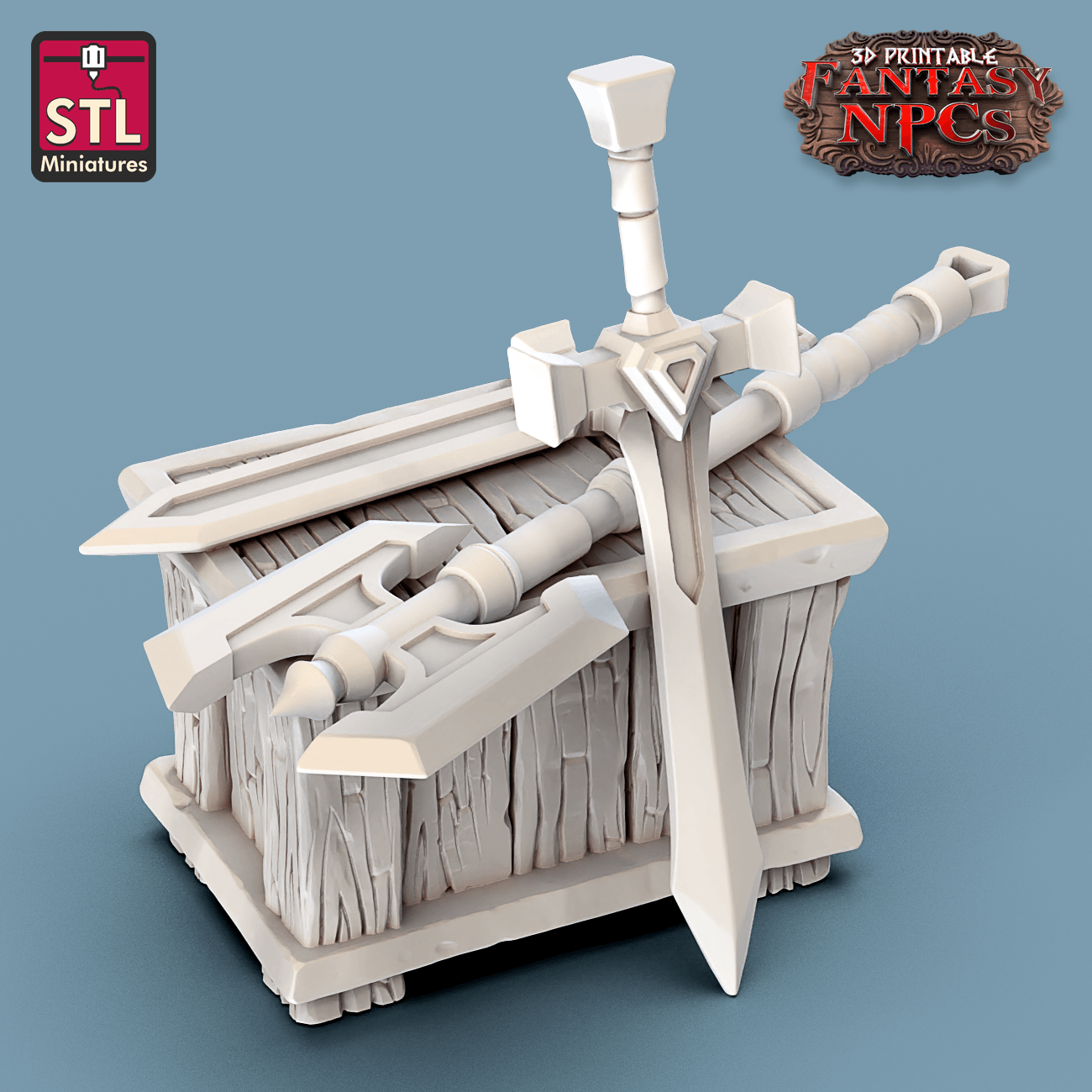 Charming Terrain 3D printed terrain (28mm) Weapons Merchant Box 3D Printed STL Miniatures Weapons Merchant Set Fantasy NPC 28mm - 32mm War Gaming D&D
