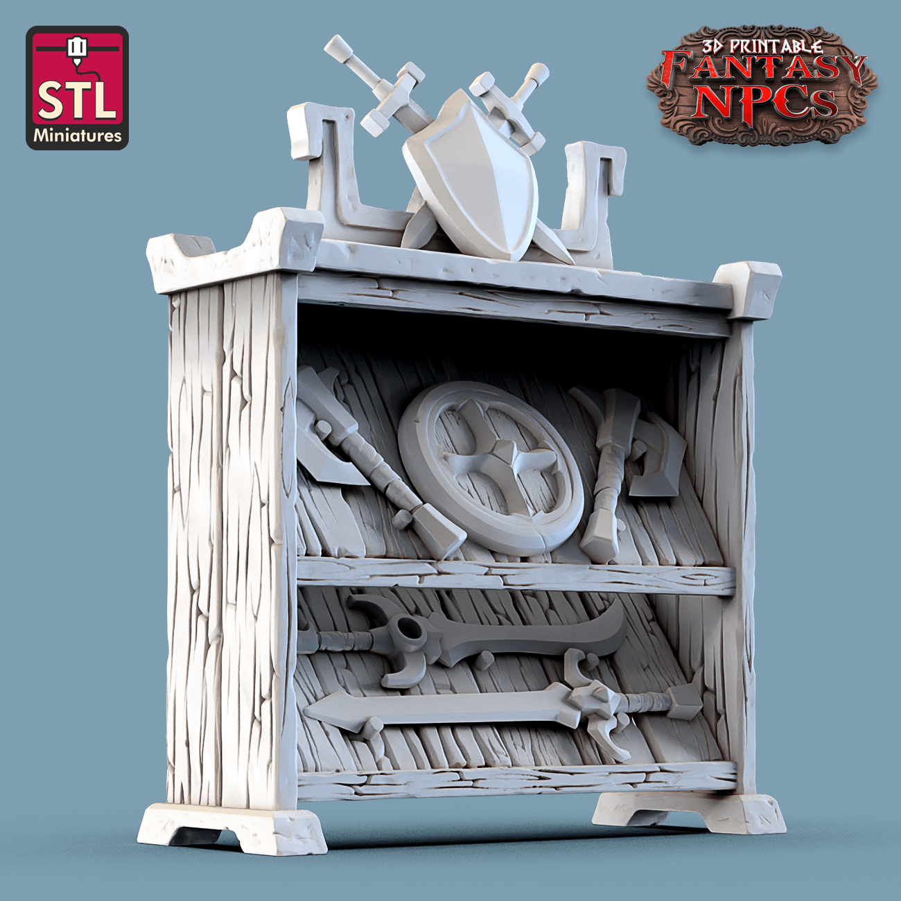 Charming Terrain 3D printed terrain (28mm) Weapons Merchant Display B 3D Printed STL Miniatures Weapons Merchant Set Fantasy NPC 28mm - 32mm War Gaming D&D