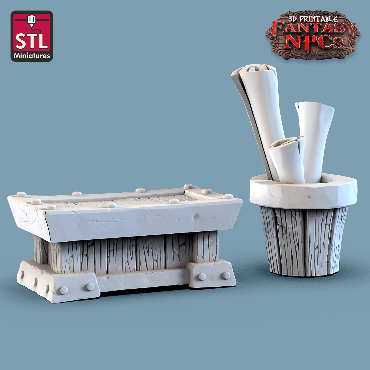 Charming Terrain 3D printed terrain (28mm) Weapons Merchant Small Props 3D Printed STL Miniatures Weapons Merchant Set Fantasy NPC 28mm - 32mm War Gaming D&D