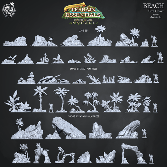 Charming Terrain 3D printed terrain 3D Printed Cast n Play Beach Small Bits and Palm Trees Terrain Essentials Nature 28mm 32mm D&D