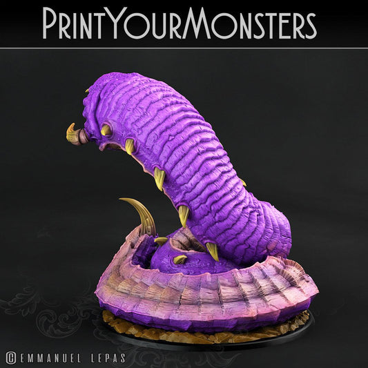 Charming Terrain 3D printed terrain 3D Printed Print Your Monsters Young Purple Worm Worms Subterranean Terrors 28mm - 32mm D&D Wargaming