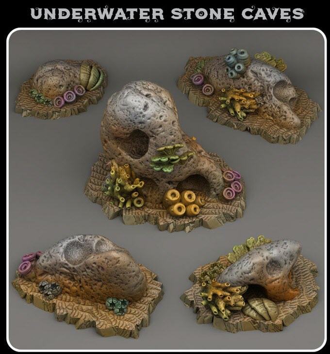 Charming Terrain 3D printed terrain Full Set (28mm) 3D Printed Fantastic Plants and Rocks Underwater Stone Caves 28mm - 32mm D&D Wargaming