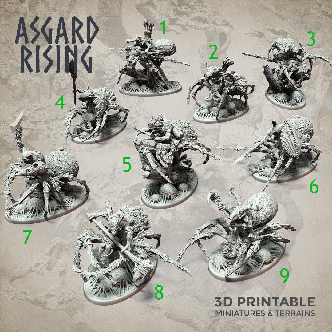 Charming Terrain 3D printed terrain Goblin Spider Rider Full Set 3D Printed Asgard Rising Goblin Spiders Riders Set 32mm Ragnarok D&D