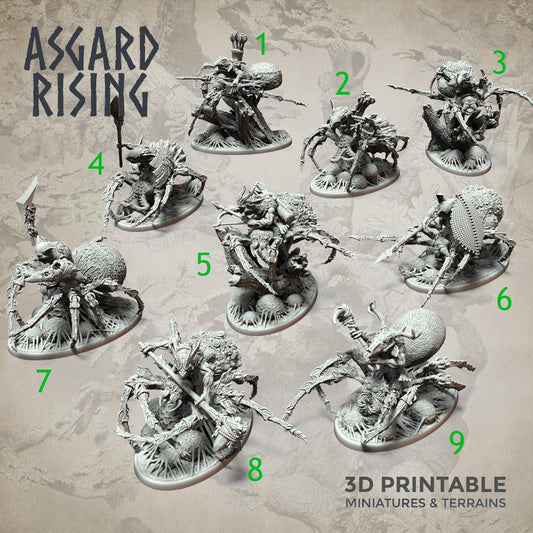 Charming Terrain 3D printed terrain Goblin Spider Rider Full Set 3D Printed Asgard Rising Goblin Spiders Riders Set 32mm Ragnarok D&D