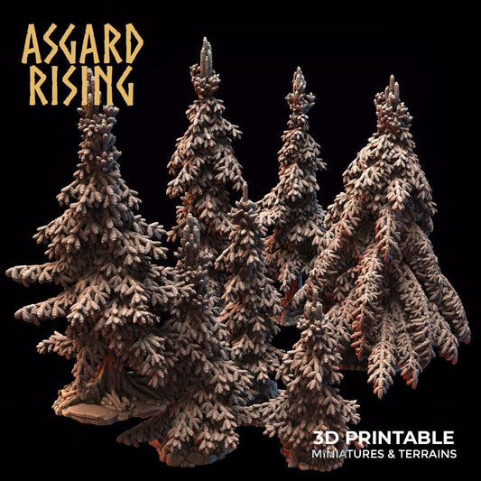 Charming Terrain 3D printed terrain Young Conifers Spruce Forest Full Set 3D Printed Asgard Rising Young Conifers Spruce Forest Tree Set 32mm D&D
