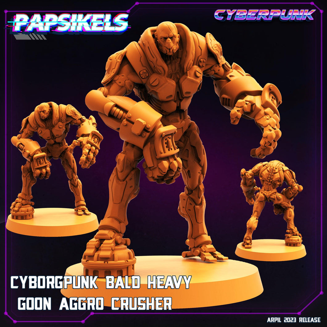 3D Printed Papsikels Cyberpunk Sci-Fi - Cyborgpunk Bald Heavy Goon Aggro Crusher - 28mm 32mm - Charming Terrain